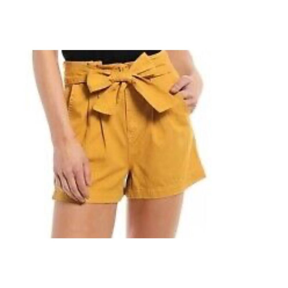 Every Paperbag Shorts Mustard Yellow Women's Size 4 Front Tie Cotton High Rise‎